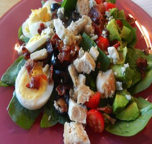 Spinach Cobb Salad with Sweet Strawberry and Smoky Bacon Balsamic Vinaigrette