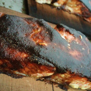 Cedar Planked Hickory Balsamic Mustard Glazed Salmon