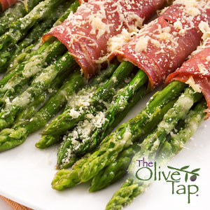 Proscuitto Wrapped Asparagus Spears with Asiago & Balsamic Vinegar