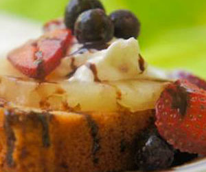 Grilled Pound Cake with Dark Chocolate Balsamic and Fresh Fruit