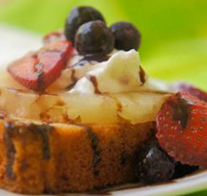 Grilled Pound Cake with Dark Chocolate Balsamic and Fresh Fruit