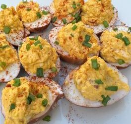 Pickled Harissa Deviled Eggs