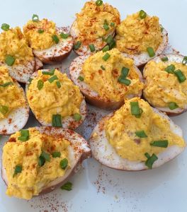 Pickled Harissa Deviled Eggs